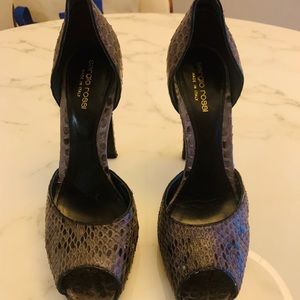Sergio Rossi Peep Toe D’Orsay, gray python heels